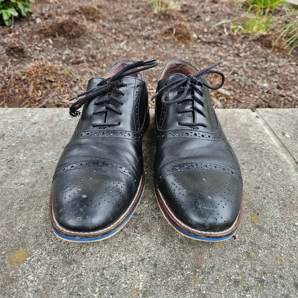 Johnston & Murphy 9.5 Cap Toe Dress Shoes Black‎ Leather Brogue Oxfords Work